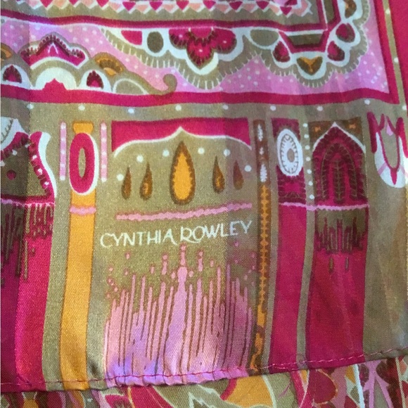 Cynthia Rowley Silk Fuchsia and Gold Patterned Scarf - Picture 2 of 9